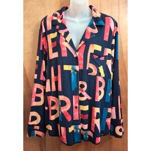 SOMA Pajama Top multi-color Print XL Long Sleeve Soft Knit Button Down Blue